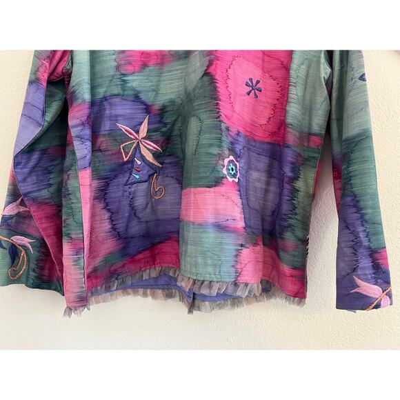 Carina Floral Embroidered Button Down Jacket Womens XL Fairy Cottagecore Rainbow - Picture 11 of 16